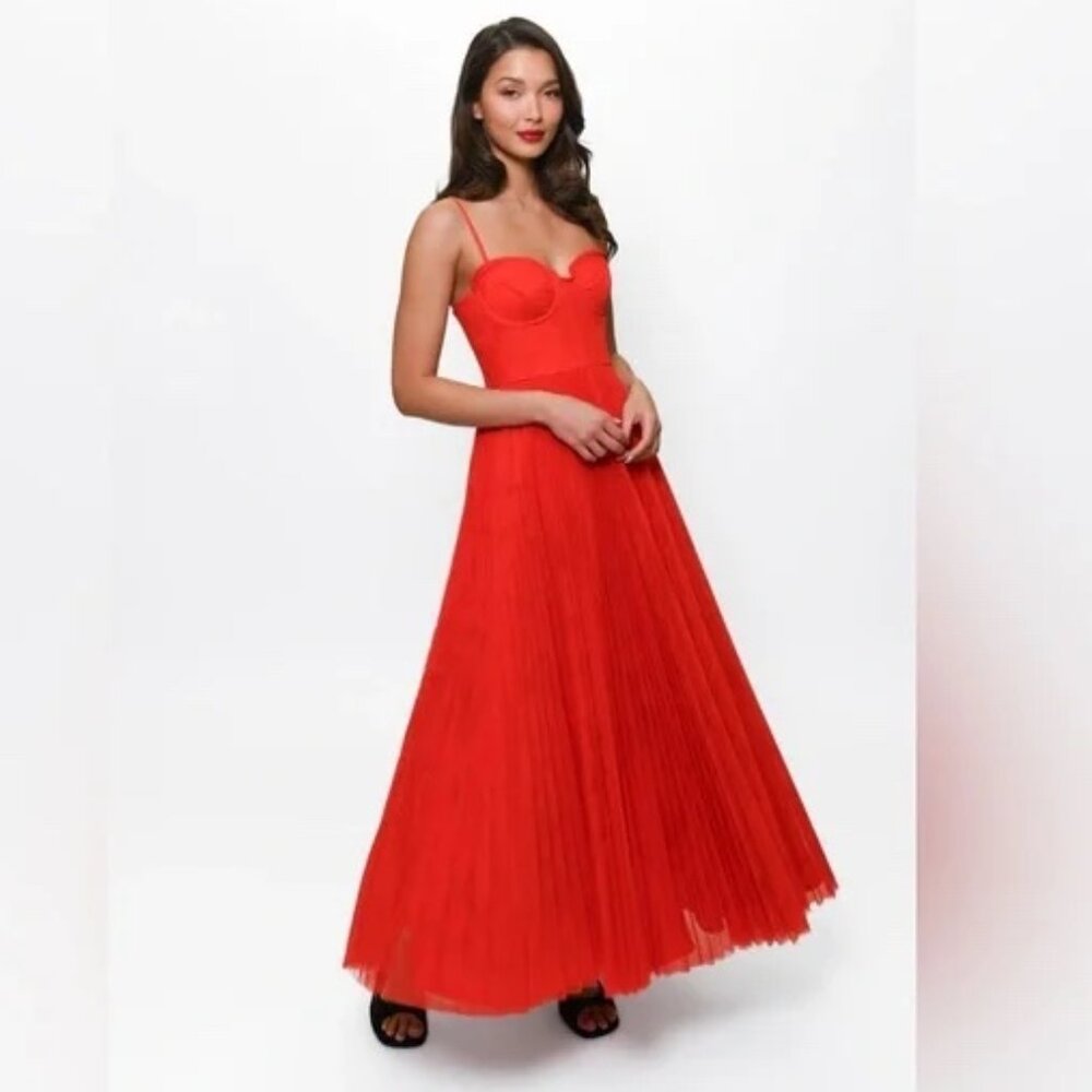 Hutch Red Pleated Midi Dress - Picture 9 of 10